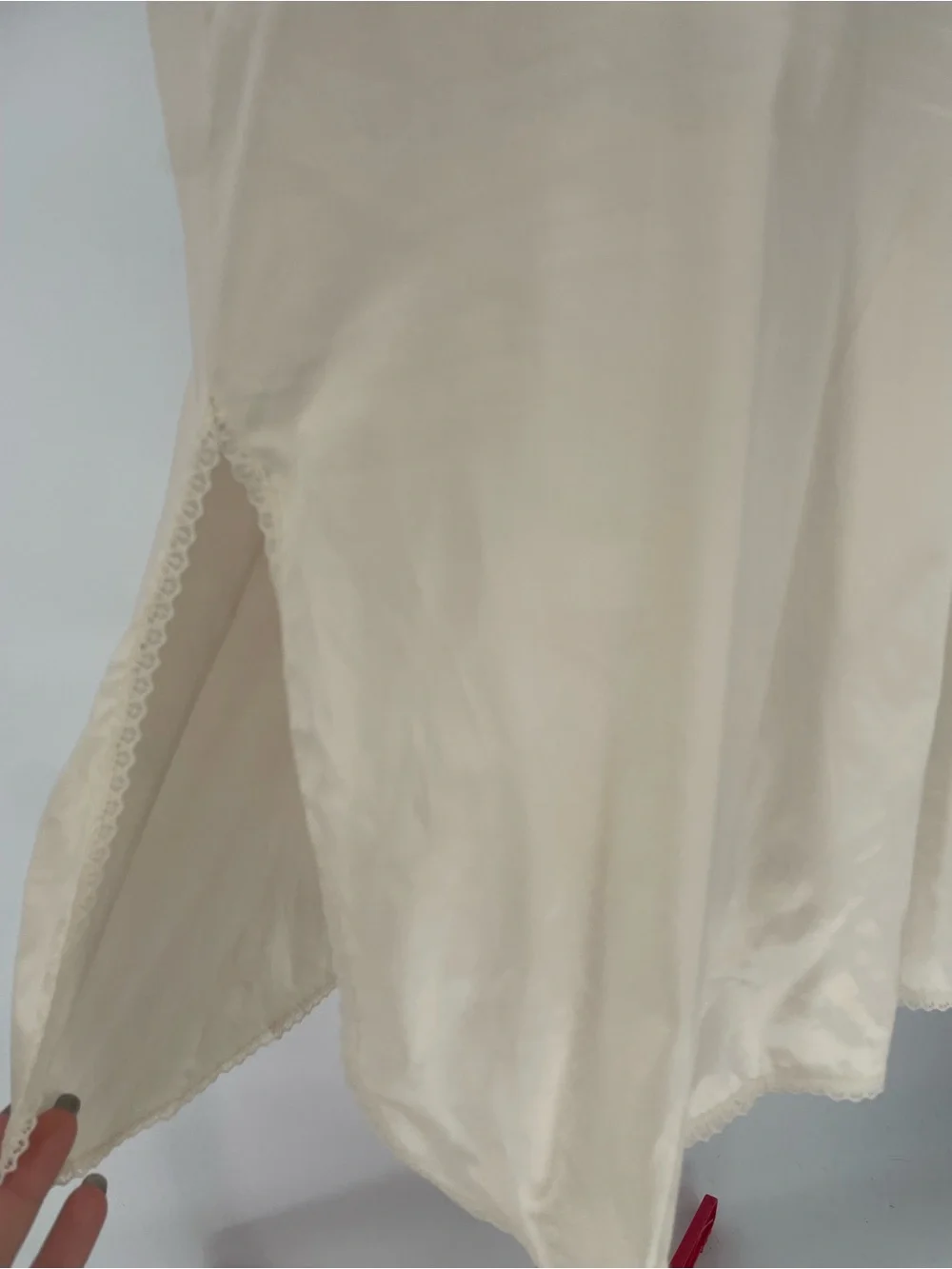 Vintage Cream Nude 100% Nylon Midi Length Full Slip Dress W/ Waist Panels - Picture 9 of 12